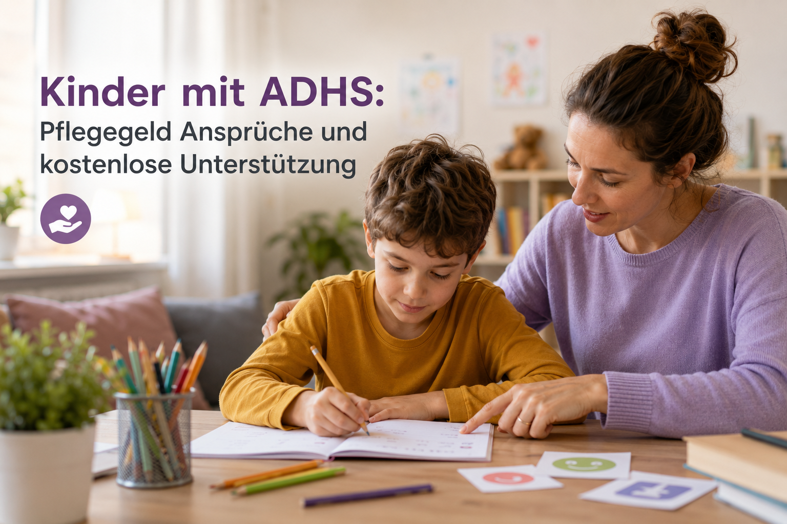Mutter unterstützt Kind mit ADHS bei Hausaufgaben